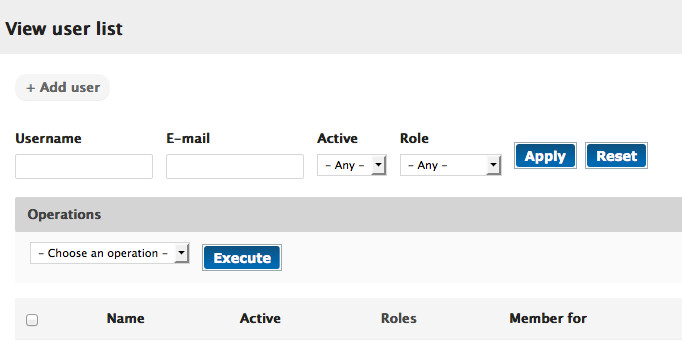 AlbanyWeb's simple interface for managing users.